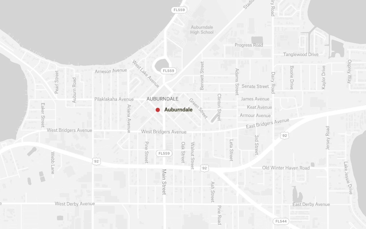 Map highlighting the Auburndale service area for Freedom Air Conditioning