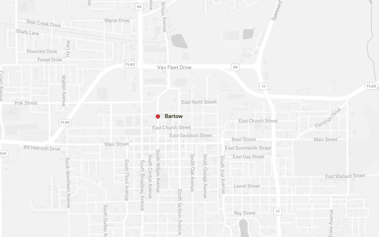 Map highlighting the Bartow service area for Freedom Air Conditioning
