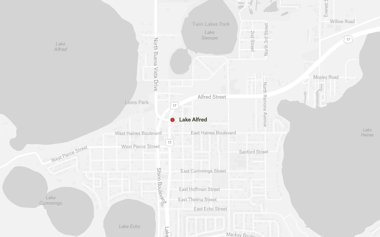 Map highlighting the Lake Alfred service area for Freedom Air Conditioning